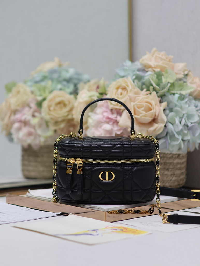 Dior Caro Mini Vanity Case S5198 Black Cannage Lambskin