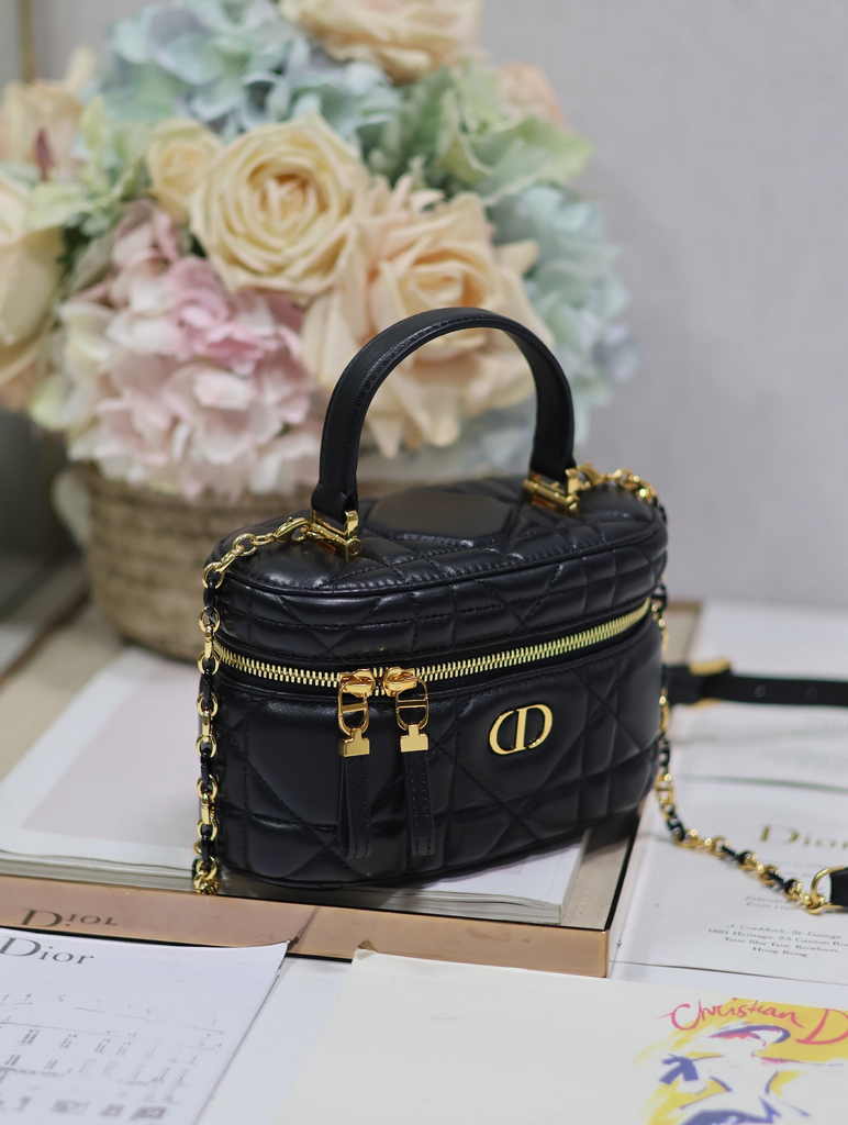 Dior Caro Mini Vanity Case S5198 Black Cannage Lambskin
