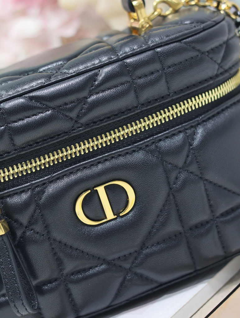 Dior Caro Mini Vanity Case S5198 Black Cannage Lambskin