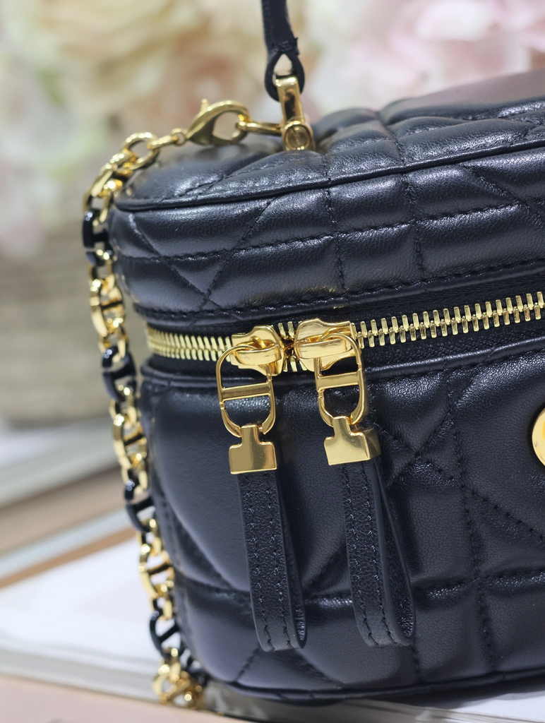 Dior Caro Mini Vanity Case S5198 Black Cannage Lambskin
