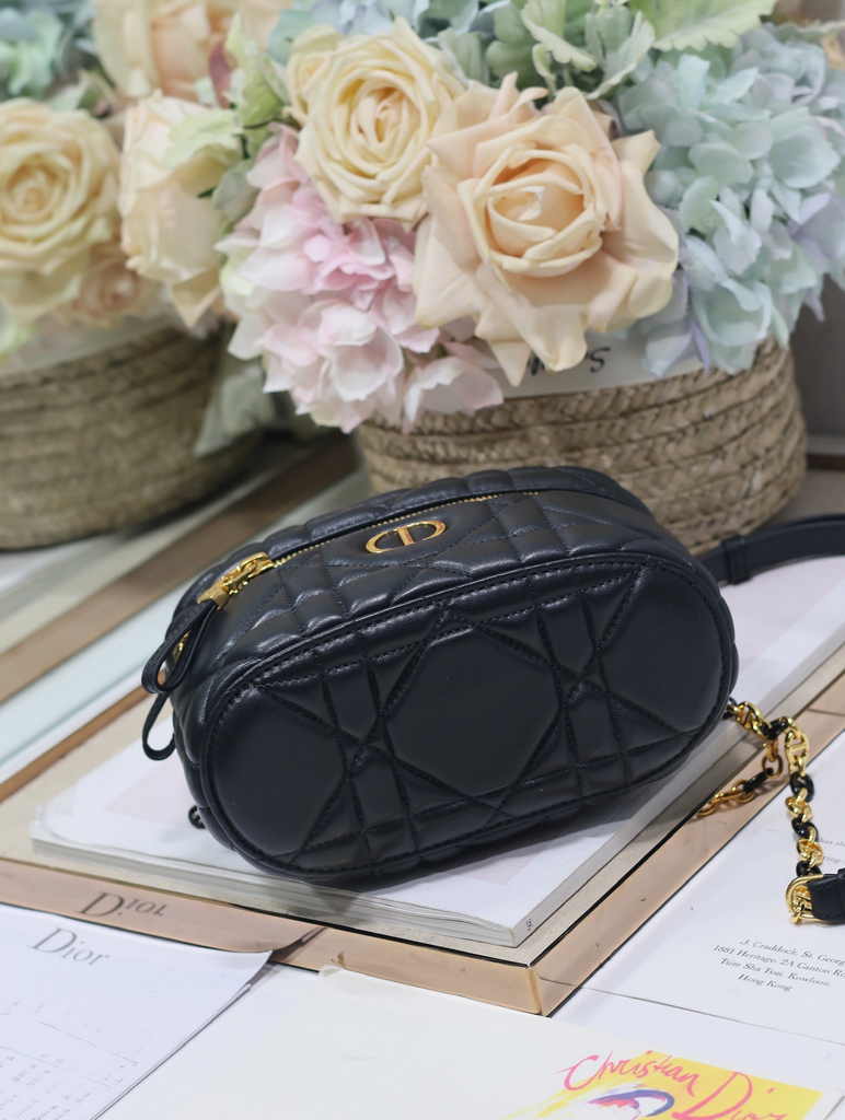 Dior Caro Mini Vanity Case S5198 Black Cannage Lambskin