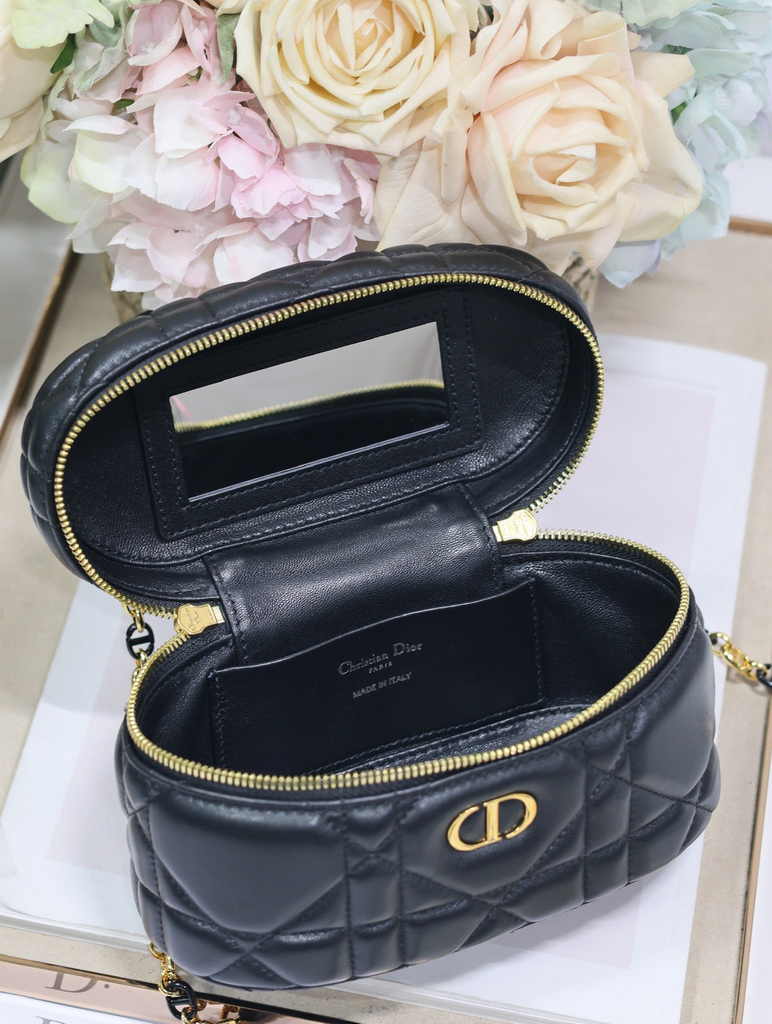 Dior Caro Mini Vanity Case S5198 Black Cannage Lambskin