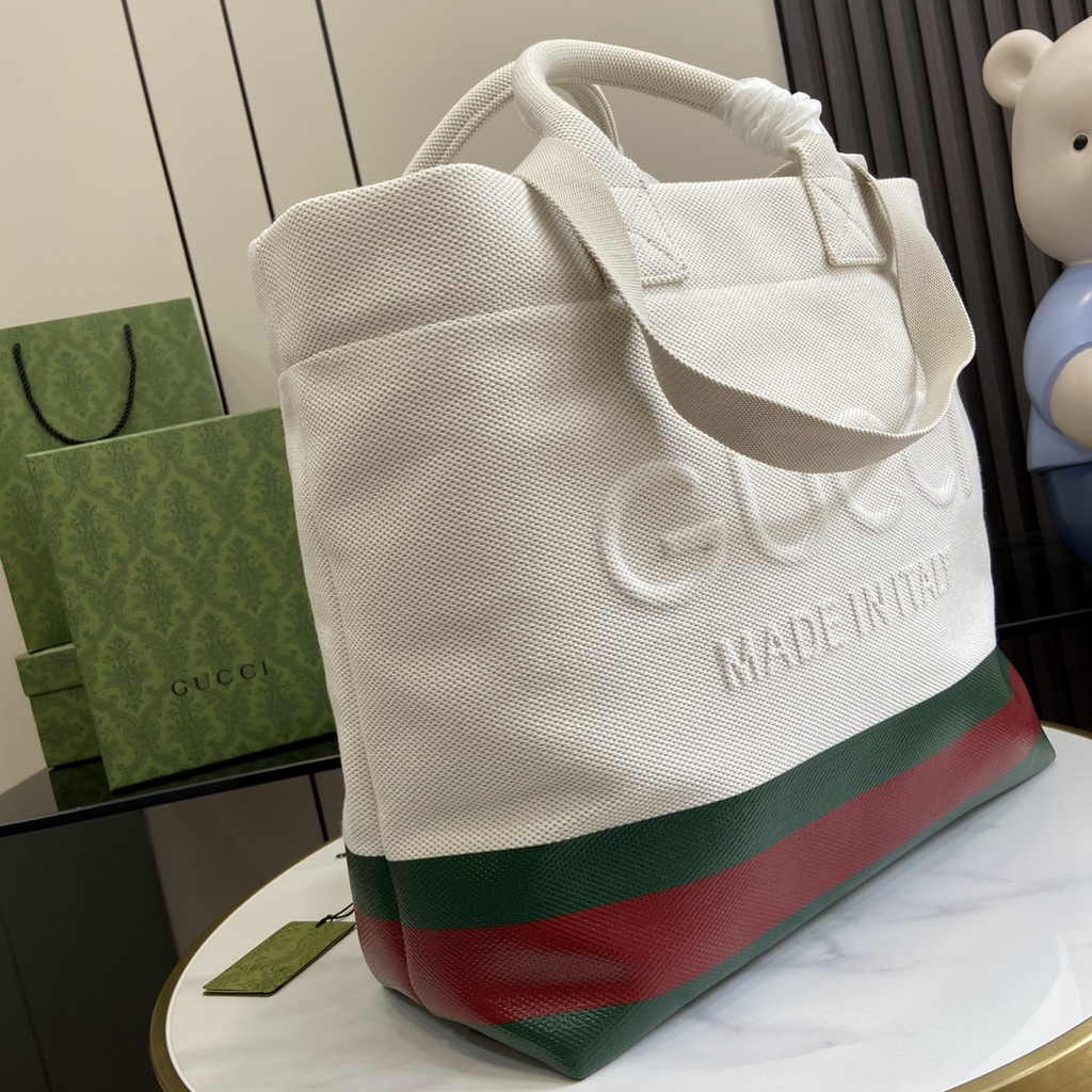 Gucci canvas tote bag with embossed 782741 natural canvas
