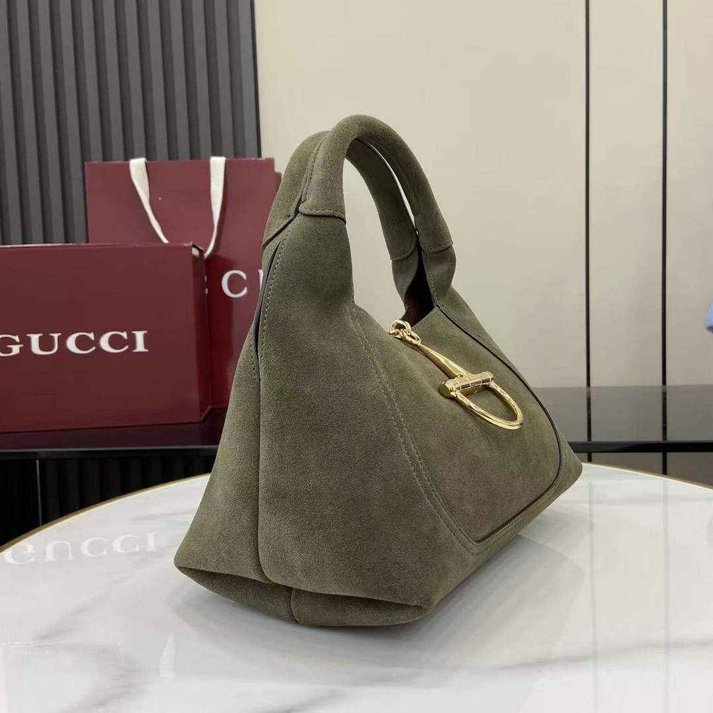 Gucci Softbit medium top handle bag, 837467 in green suede