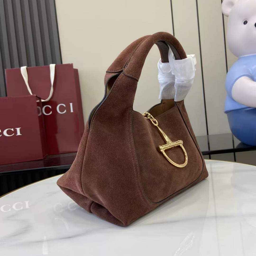 Gucci Softbit medium top handle bag, 837467 in dark brown suede