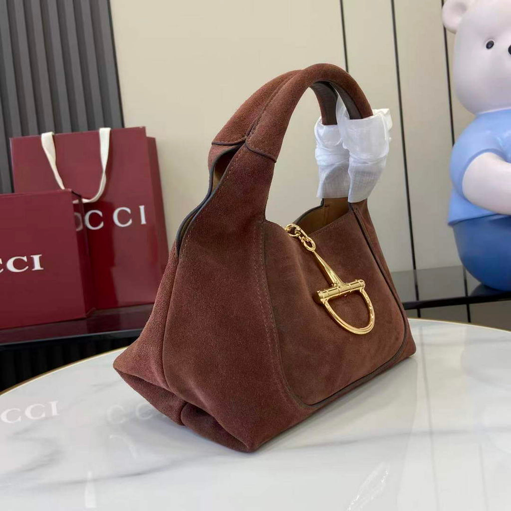 Gucci Softbit medium top handle bag, 837467 in dark brown suede