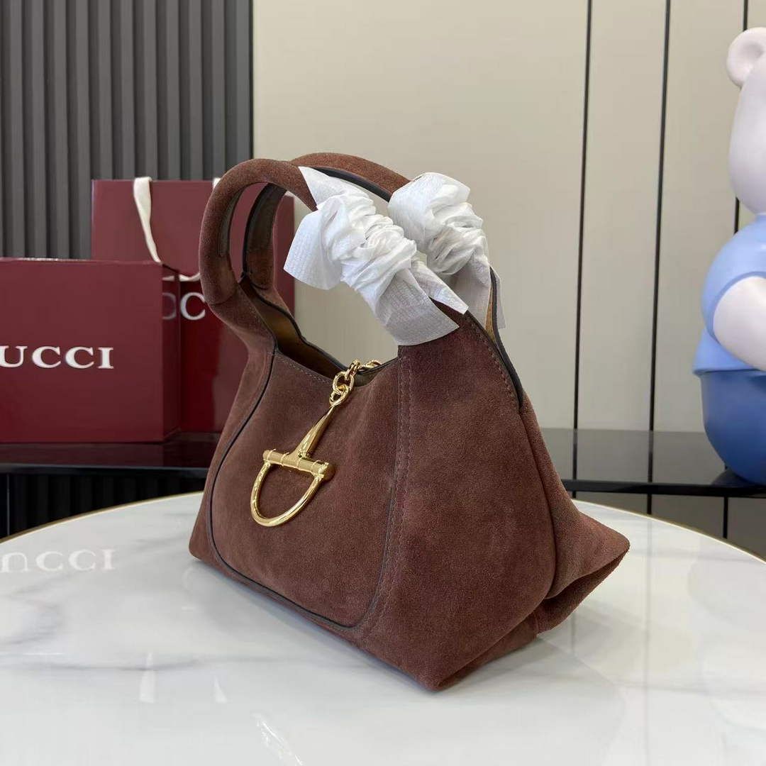 Gucci Softbit medium top handle bag, 837467 in dark brown suede
