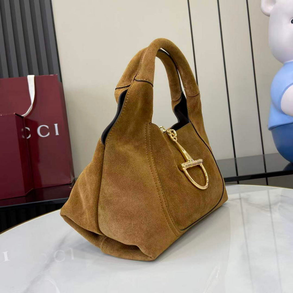 Gucci Softbit medium top handle bag, 837467 in brown suede
