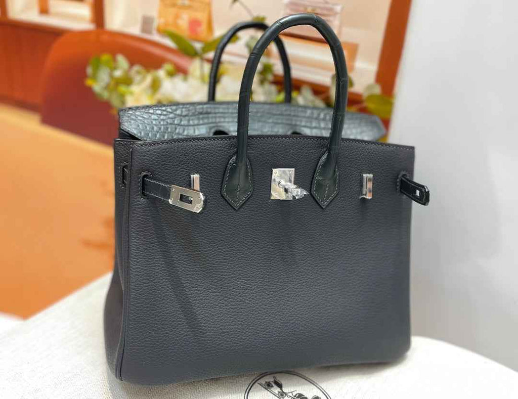 Hermès Birkin Bag Dark Gray Crocodile Togo Gold Hardware H8630