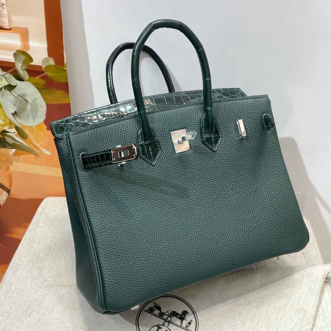 Hermès Birkin Bag Dark Green Crocodile Togo Gold Hardware H8632
