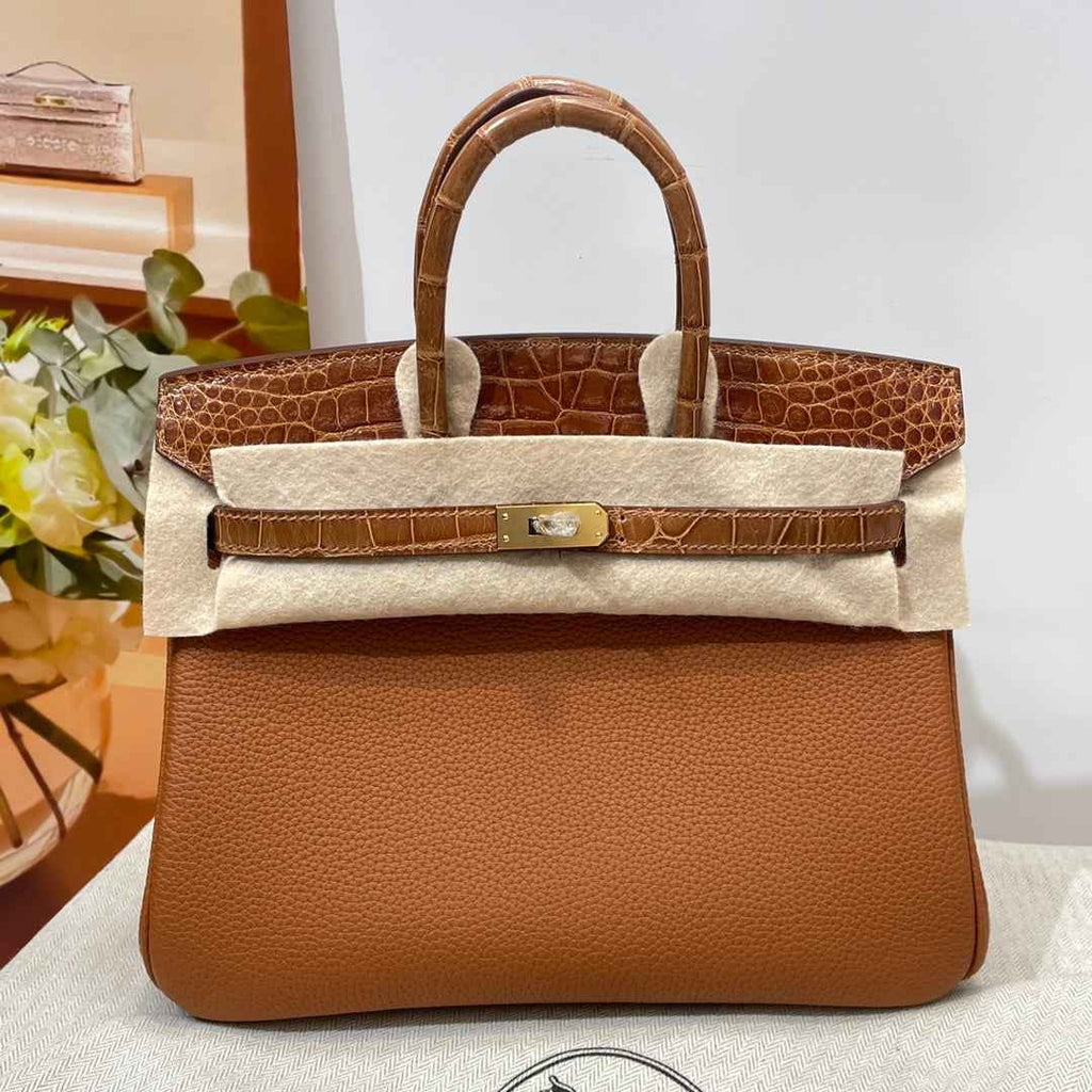 Hermès Birkin Bag Tan Crocodile Togo Gold Hardware H8635