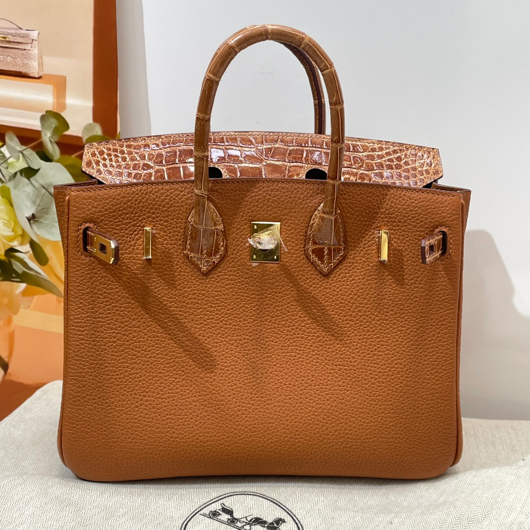 Hermès Birkin Bag Tan Crocodile Togo Gold Hardware H8635