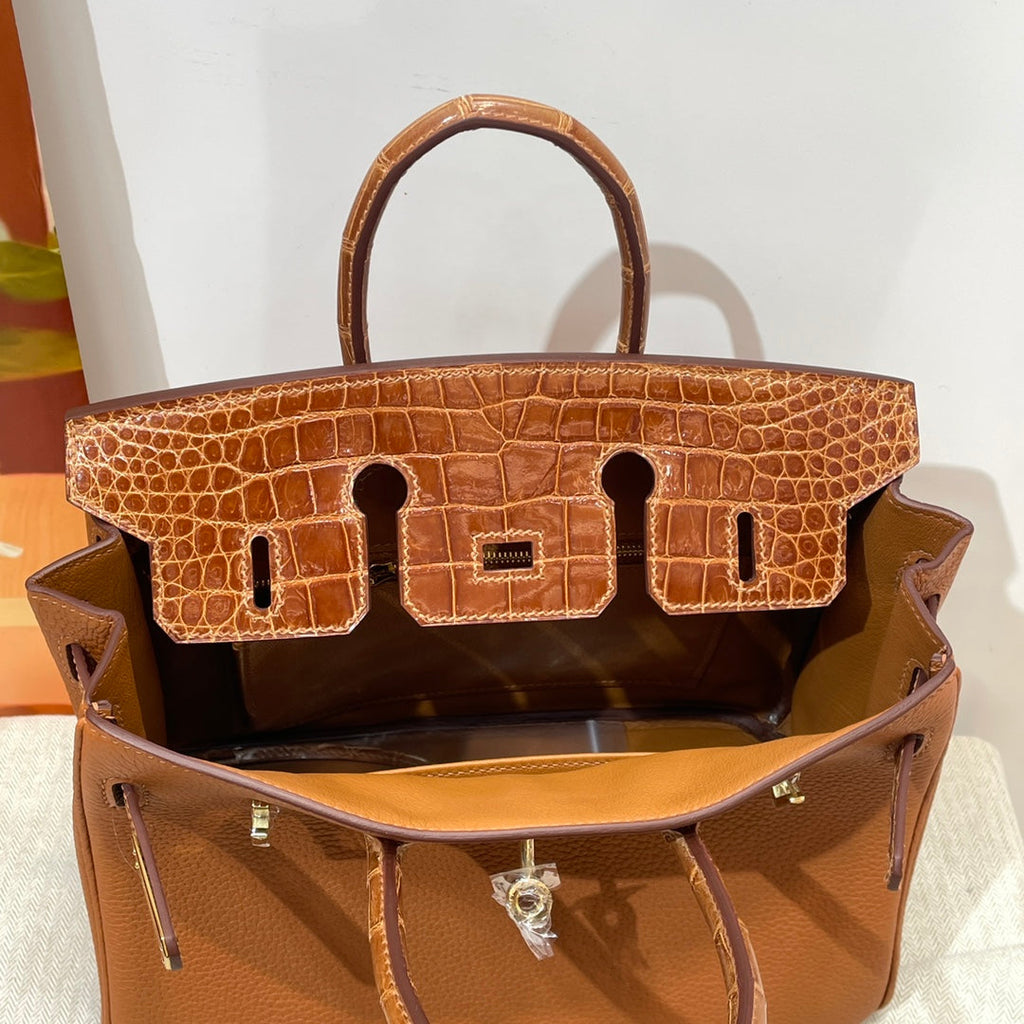 Hermès Birkin Bag Tan Crocodile Togo Gold Hardware H8635