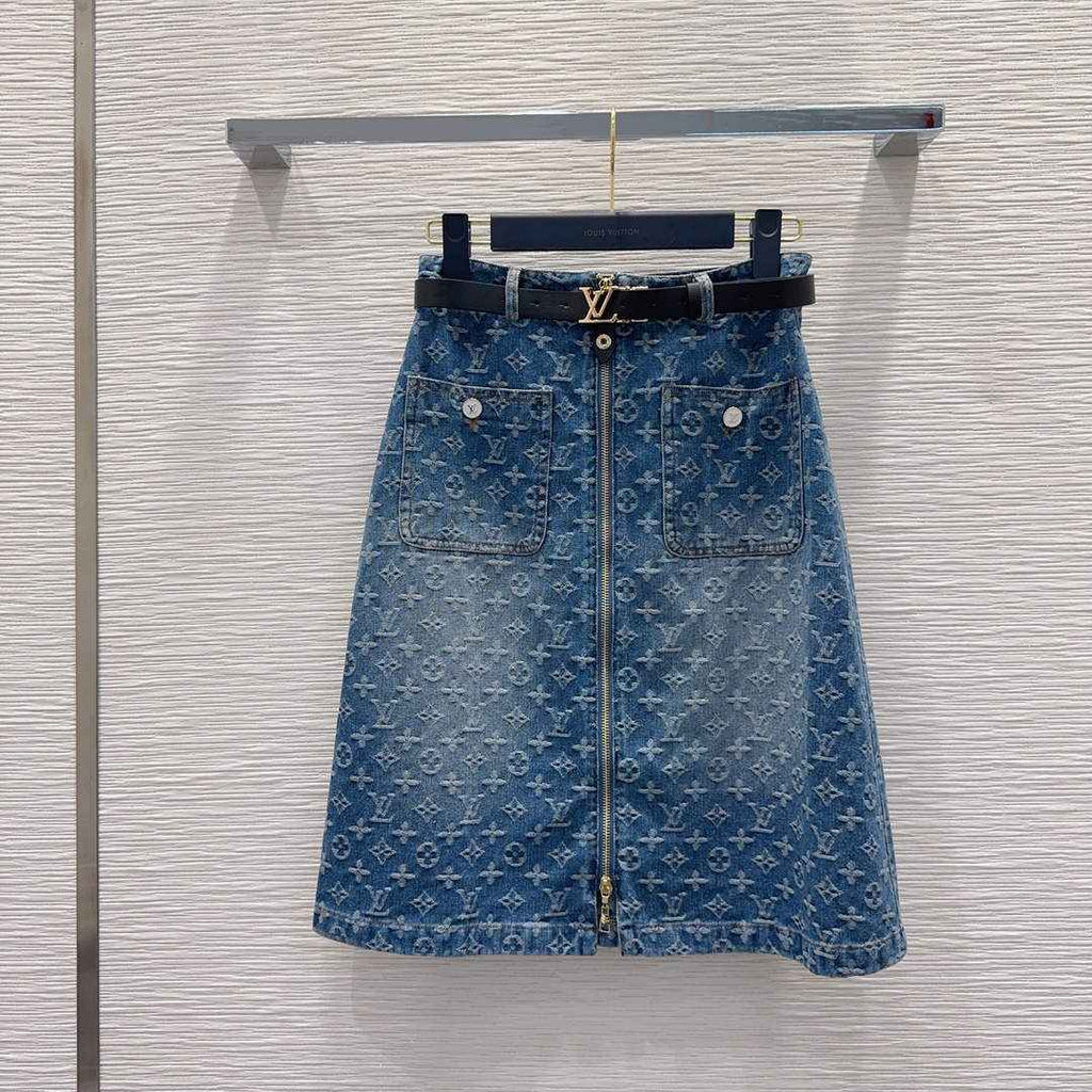 Louis Vuitton Monogram Denim A-Line Skirt 1AK057