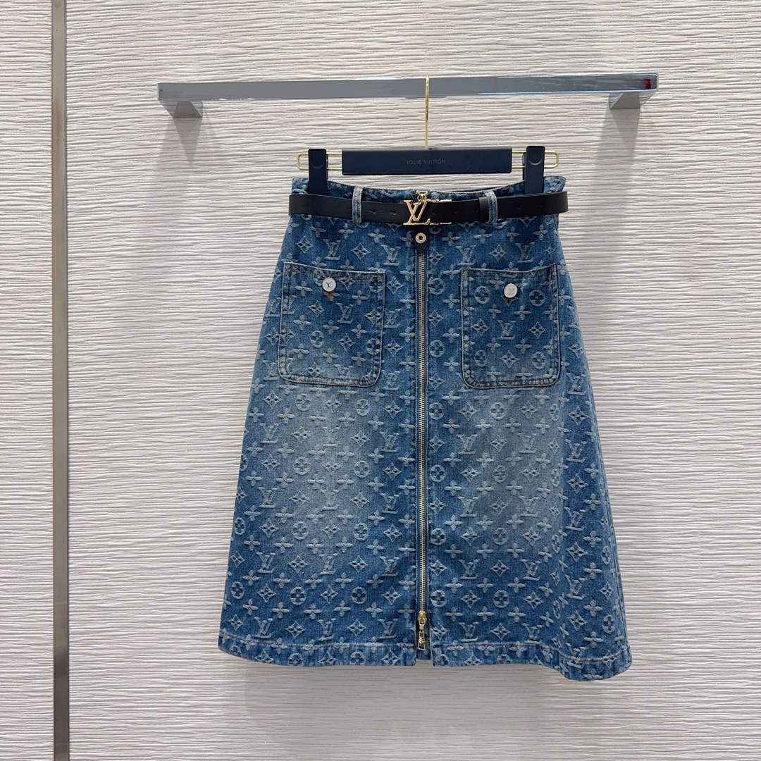 Louis Vuitton Monogram Denim A-Line Skirt 1AK057
