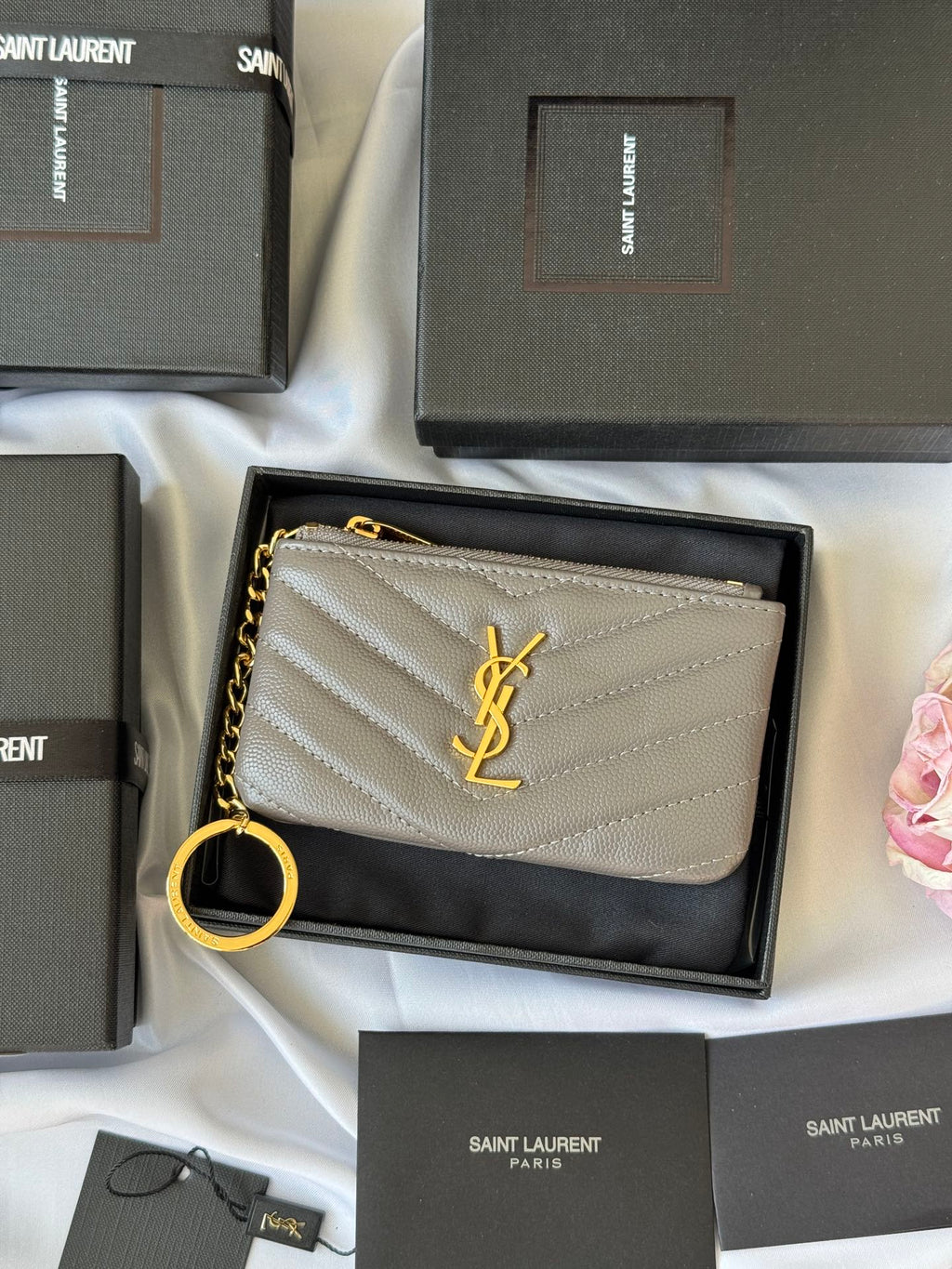 YSL Cassandre matelass¨¦ collection key pouch in smooth quilted calfskin
