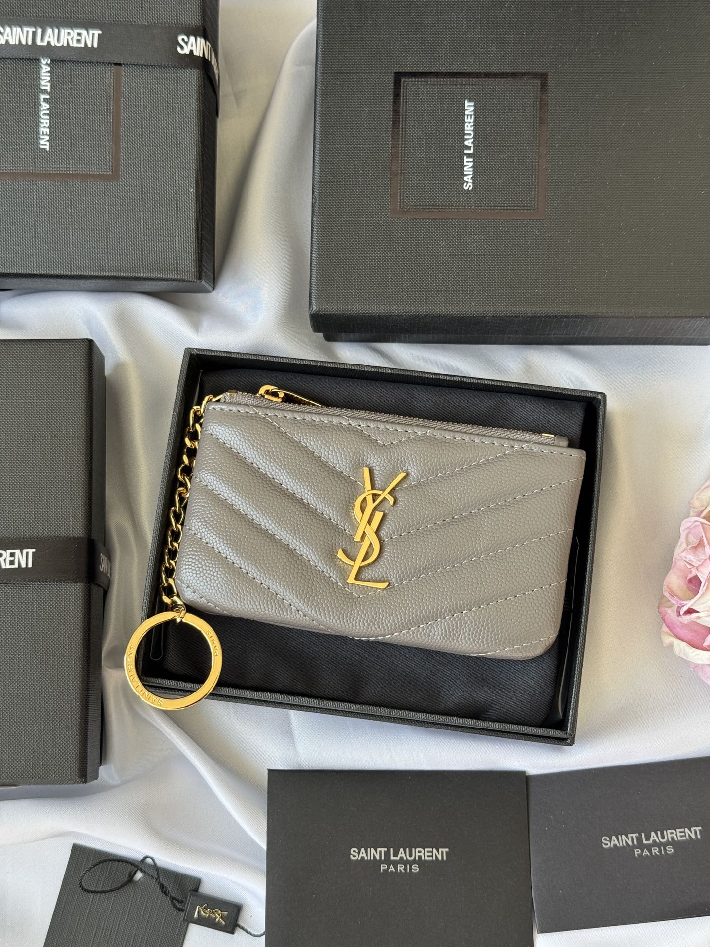 YSL Cassandre matelass¨¦ collection key pouch in smooth quilted calfskin