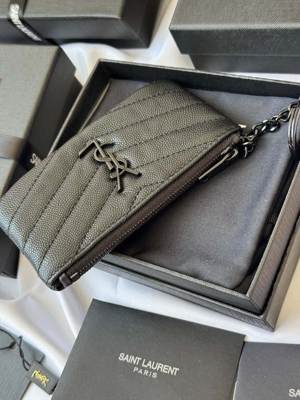 YSL cassandre matelassé key pouch IN Calfskin Leather 438386 Black