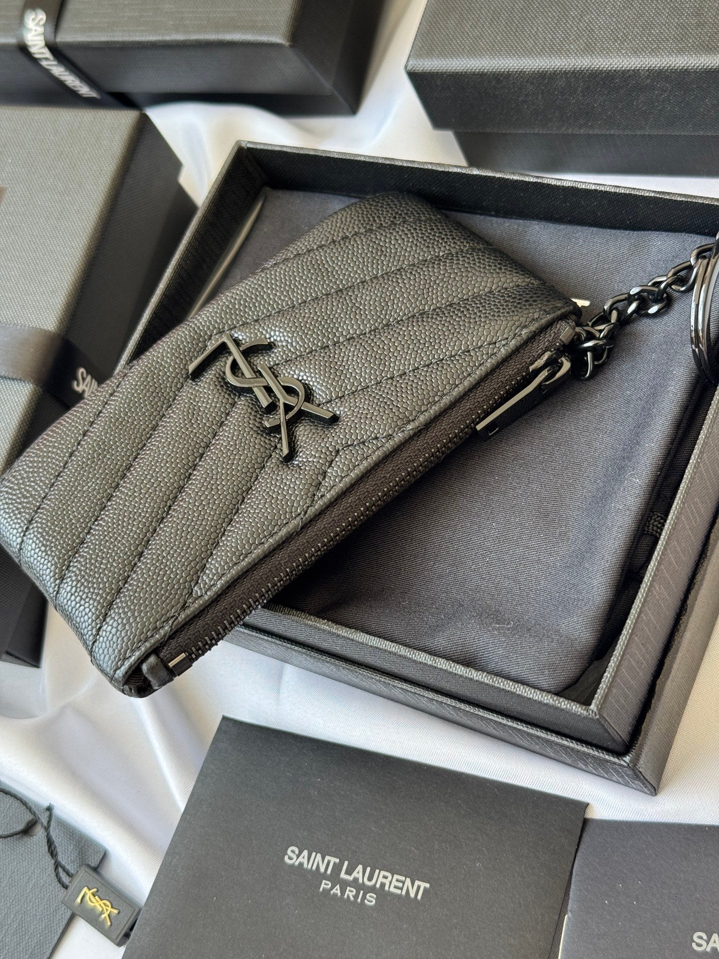YSL cassandre matelassé key pouch IN Calfskin Leather 438386 Black