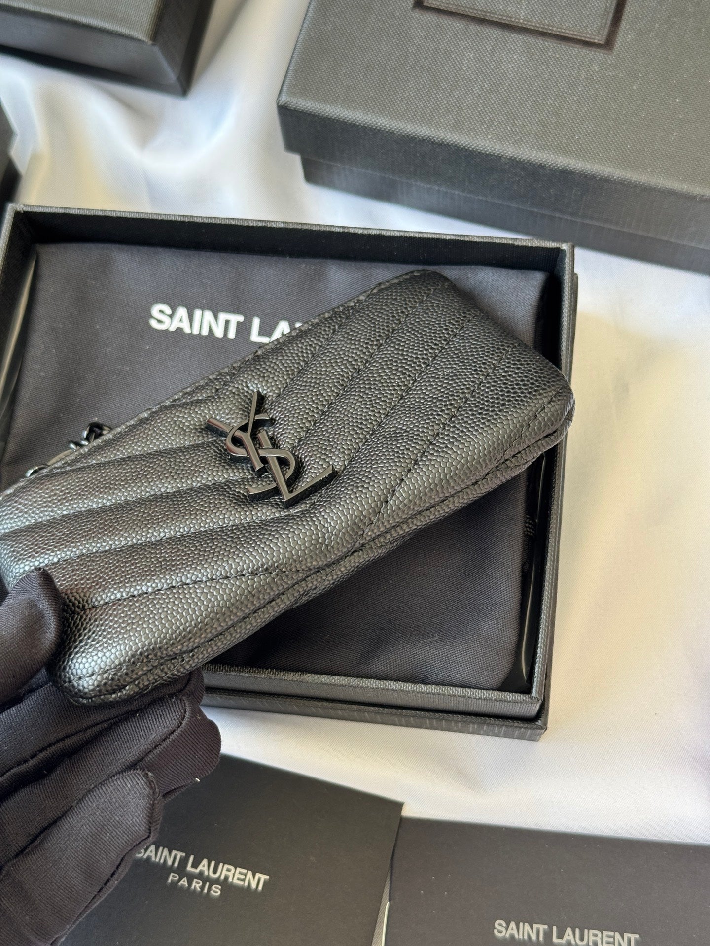 YSL cassandre matelassé key pouch IN Calfskin Leather 438386 Black