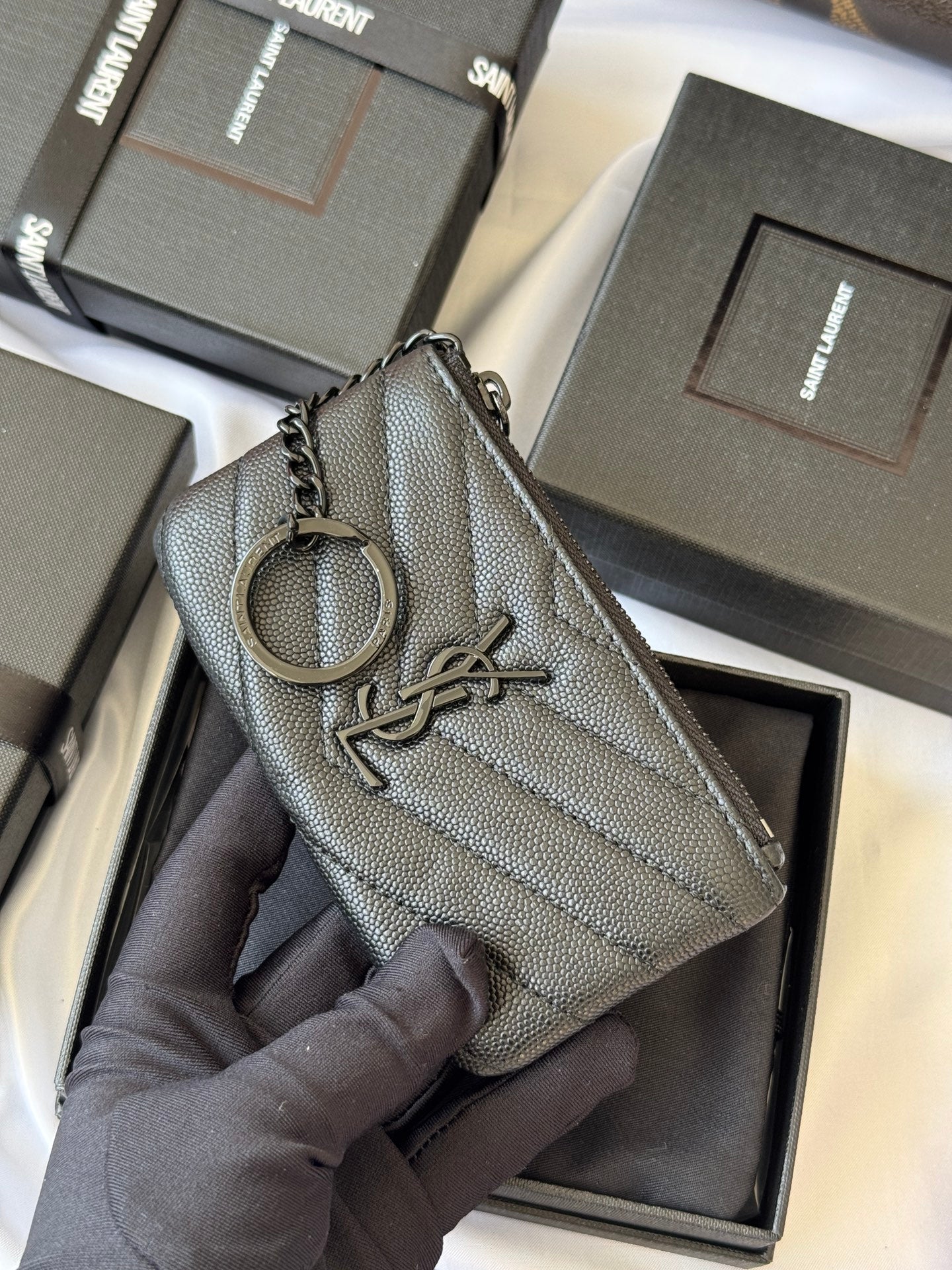 YSL cassandre matelassé key pouch IN Calfskin Leather 438386 Black