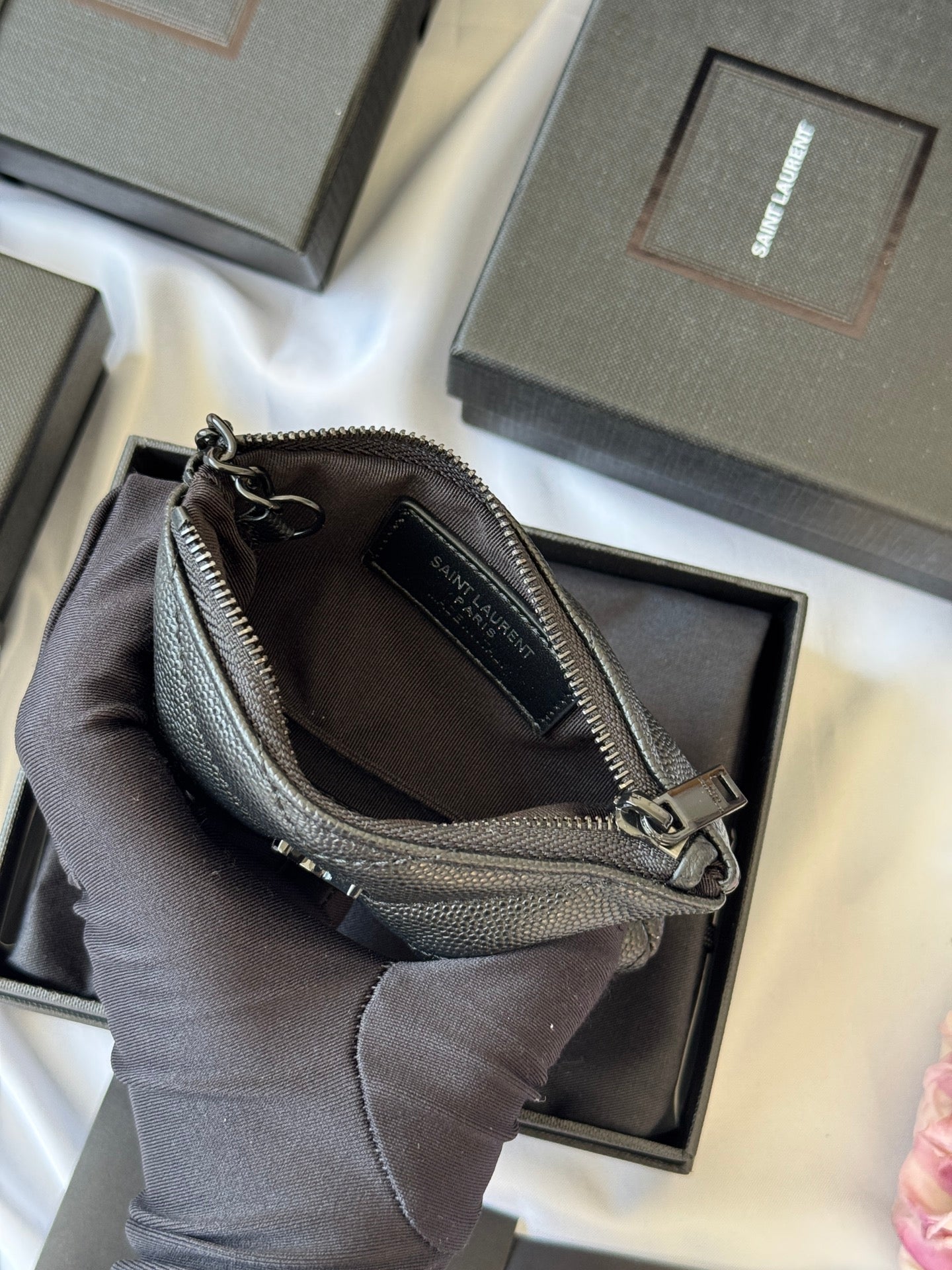 YSL cassandre matelassé key pouch IN Calfskin Leather 438386 Black