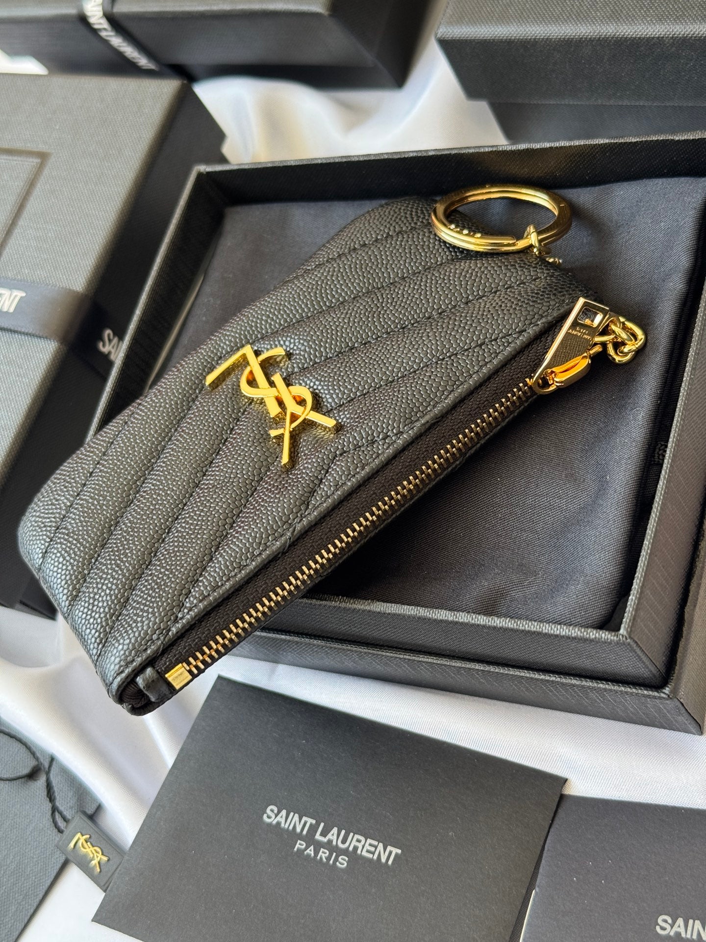 YSL cassandre matelassé key pouch IN Calfskin Leather 438386 Black Gold