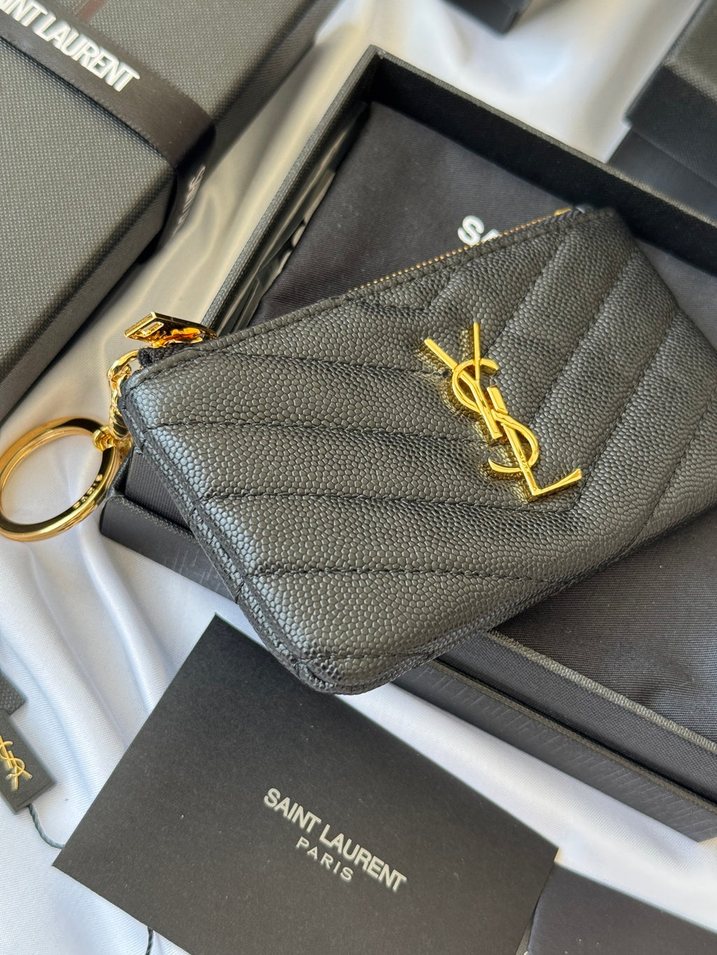 YSL cassandre matelassé key pouch IN Calfskin Leather 438386 Black Gold