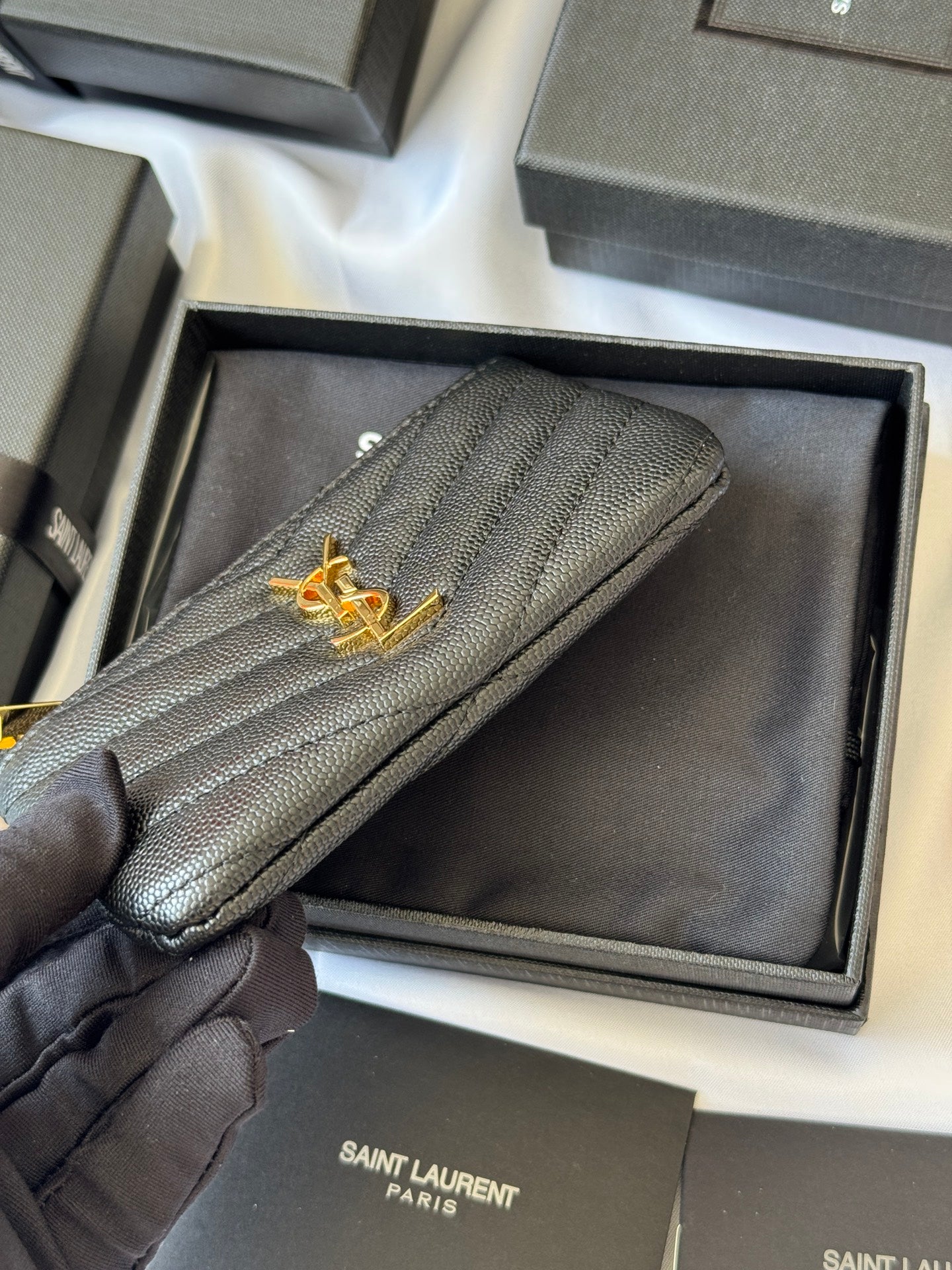 YSL cassandre matelassé key pouch IN Calfskin Leather 438386 Black Gold