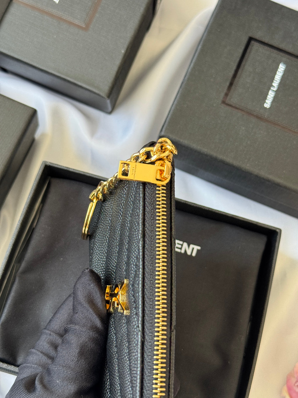 YSL cassandre matelassé key pouch IN Calfskin Leather 438386 Black Gold