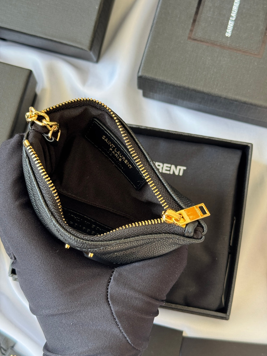 YSL cassandre matelassé key pouch IN Calfskin Leather 438386 Black Gold
