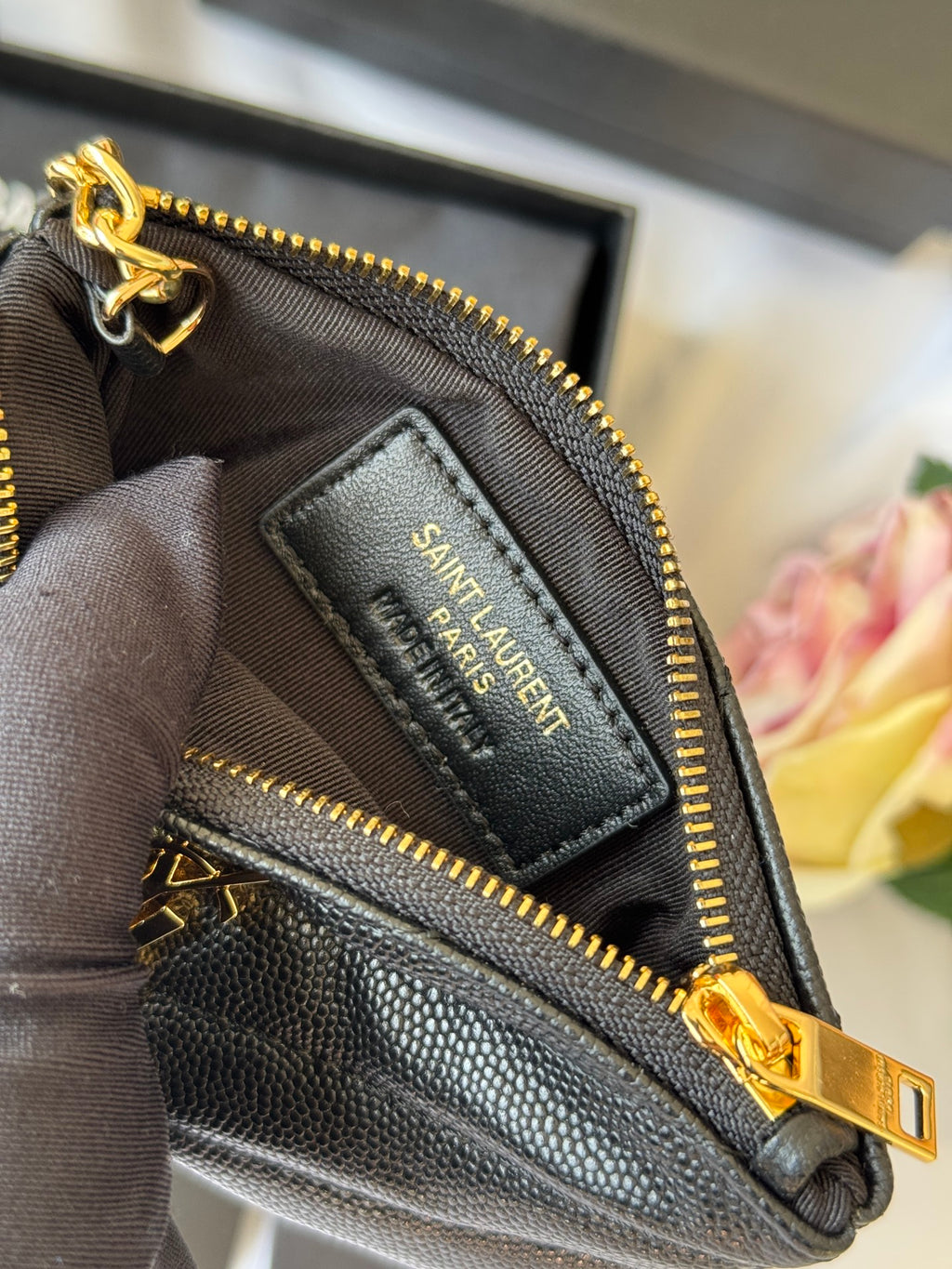 YSL cassandre matelassé key pouch IN Calfskin Leather 438386 Black Gold