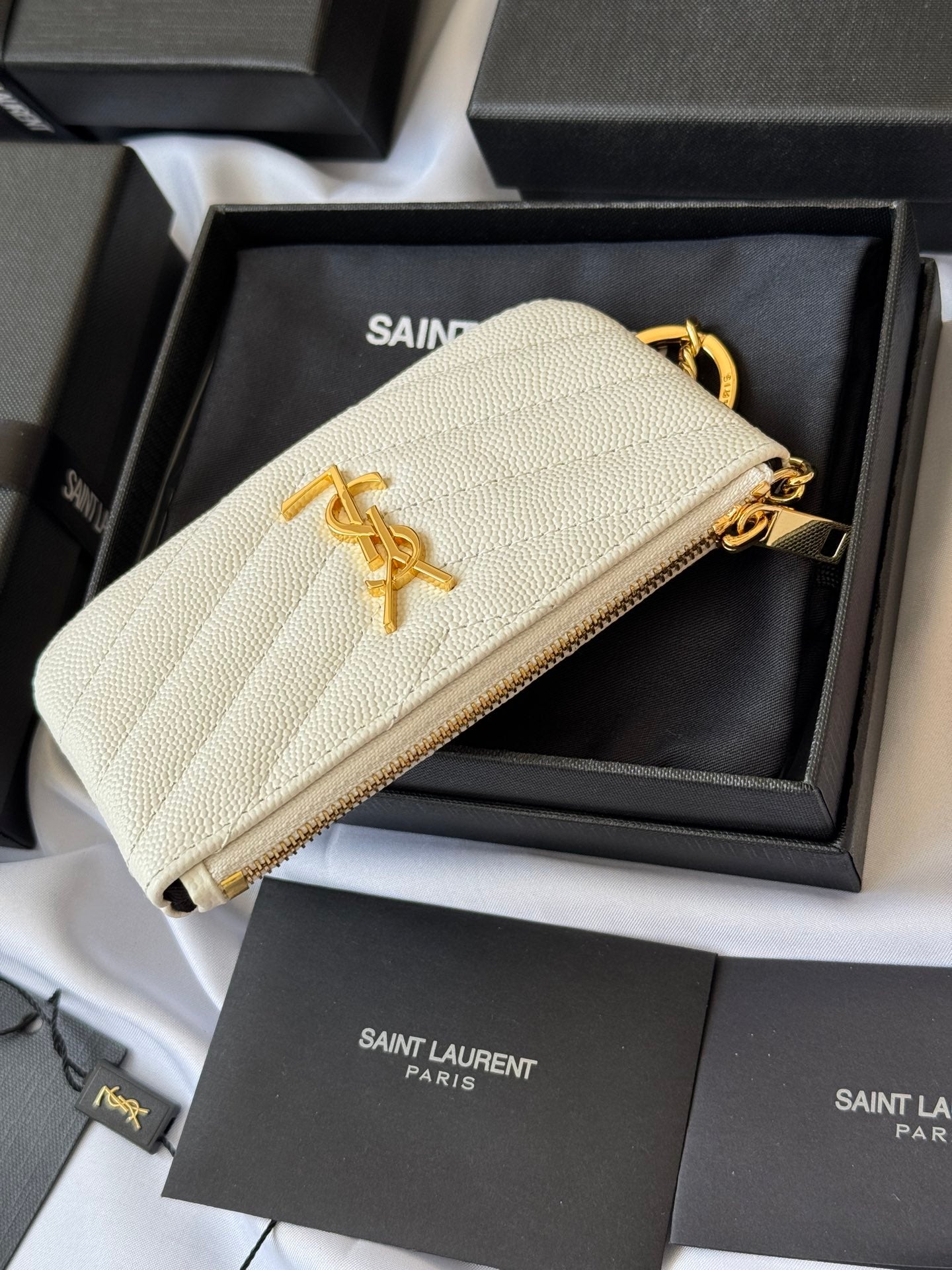 YSL cassandre matelassé key pouch IN Calfskin Leather 438386 White