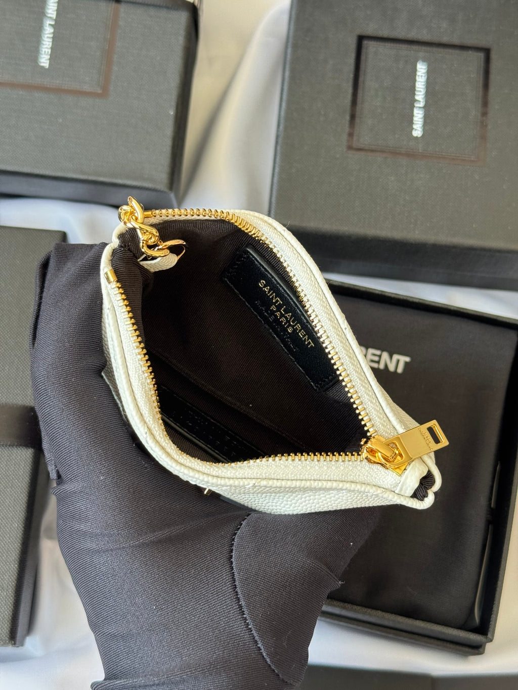 YSL cassandre matelassé key pouch IN Calfskin Leather 438386 White