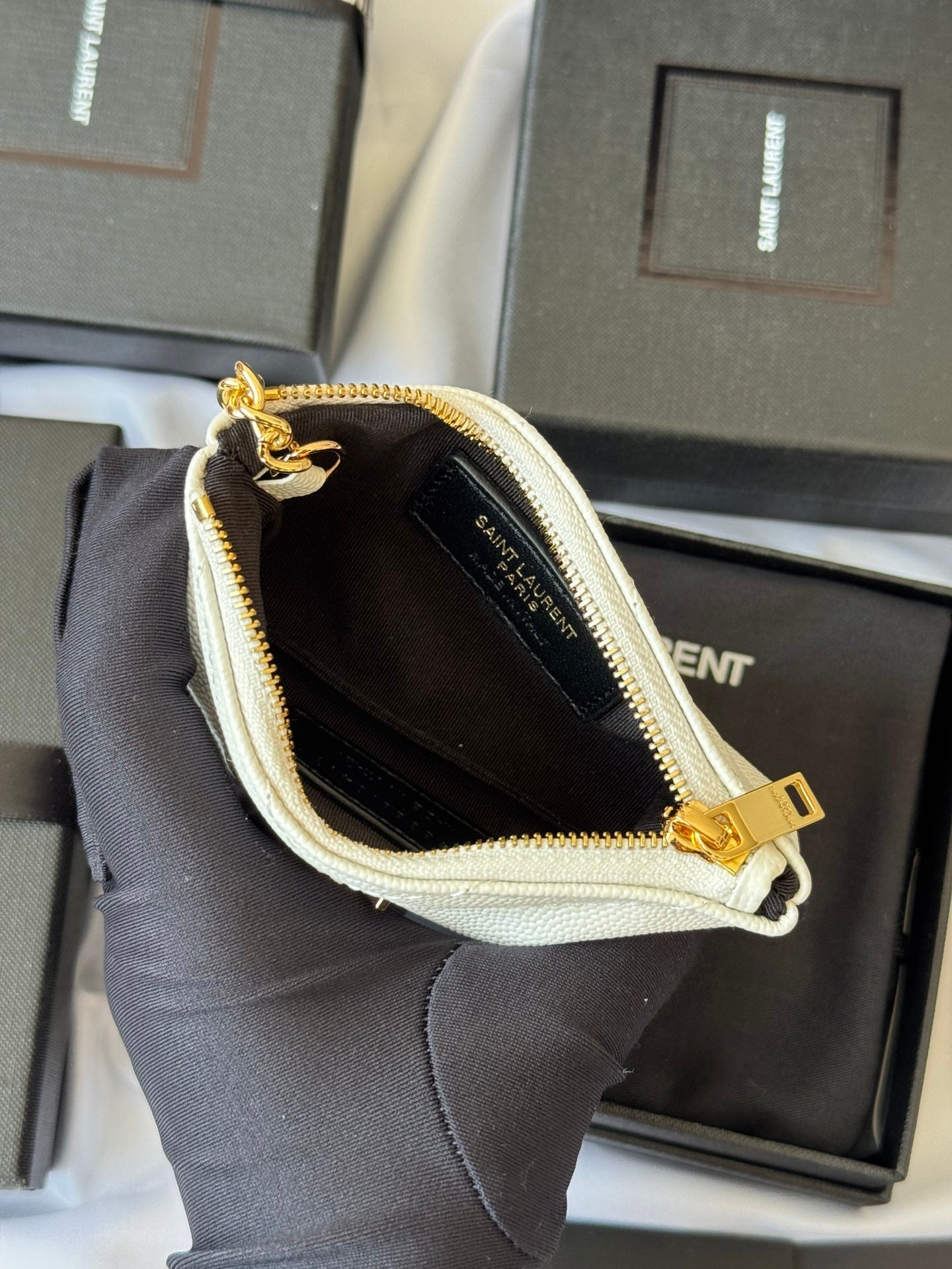 YSL cassandre matelassé key pouch IN Calfskin Leather 438386 White
