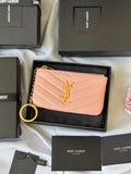 Chevron matelass¨¦ leather key pouch with stitched YSL logo and silver hardware