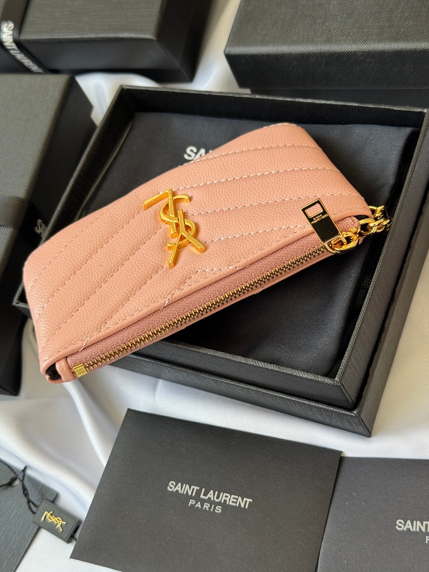 YSL cassandre matelassé key pouch IN Calfskin Leather 438386 Pink