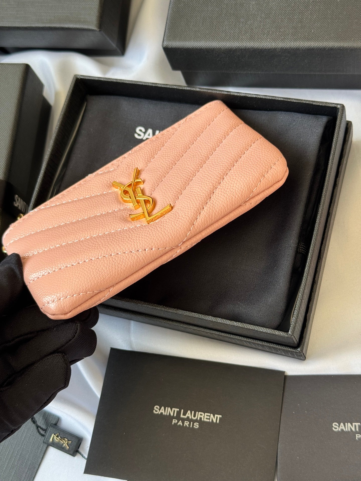 YSL cassandre matelassé key pouch IN Calfskin Leather 438386 Pink