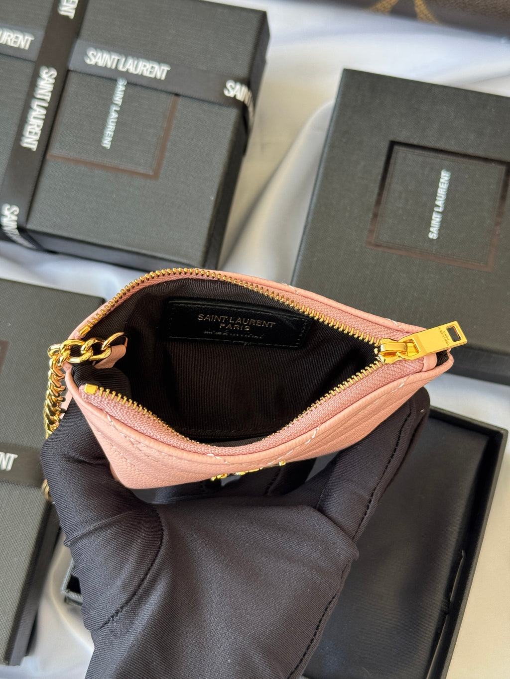 YSL cassandre matelassé key pouch IN Calfskin Leather 438386 Pink