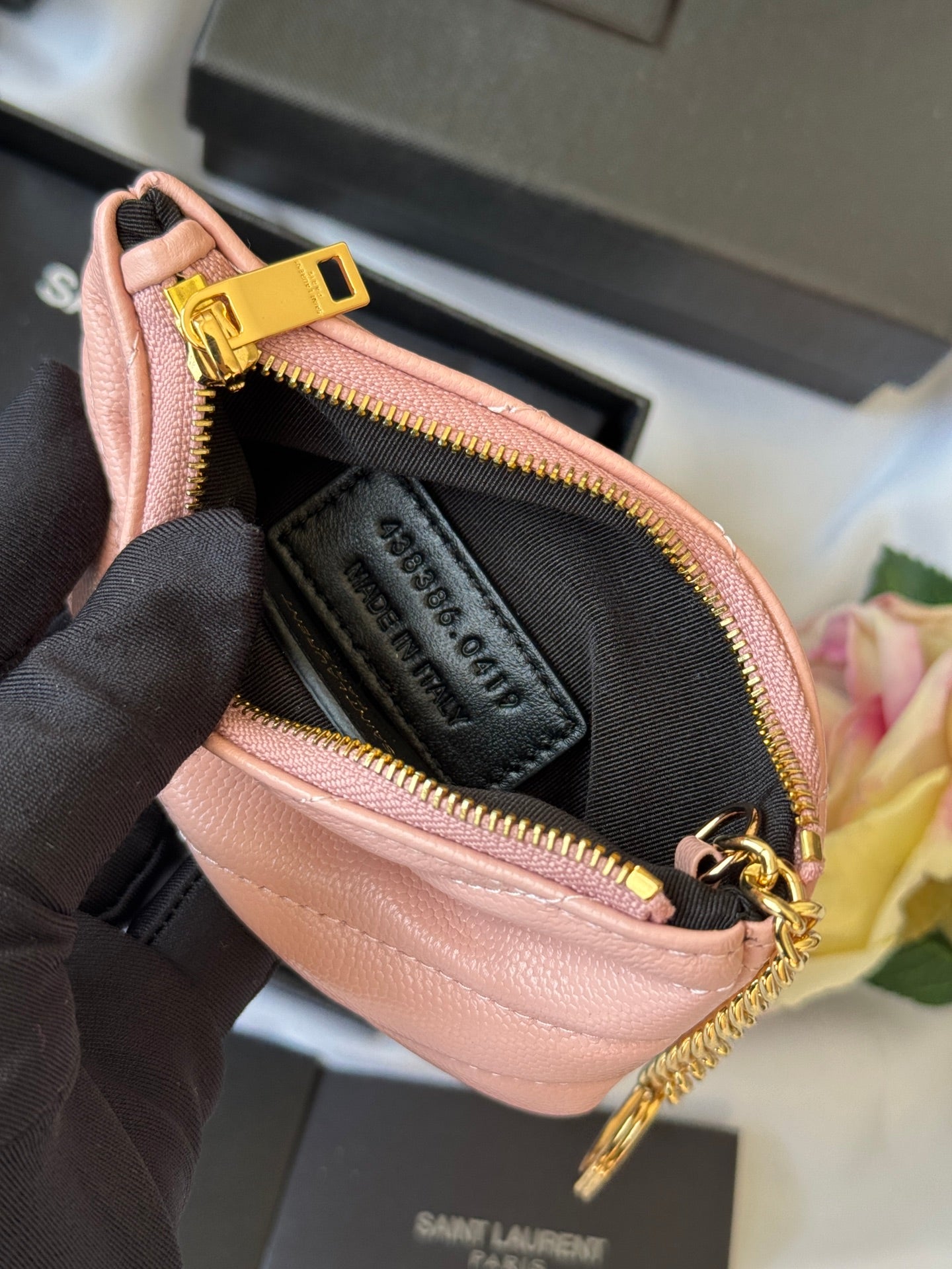 YSL cassandre matelassé key pouch IN Calfskin Leather 438386 Pink