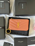 Minimalist YSL key pouch black matelass¨¦ leather silver logo