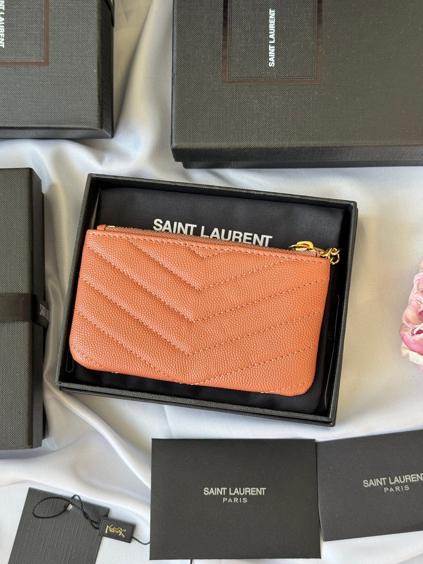 YSL cassandre matelassé key pouch IN Calfskin Leather 438386 Dark Pink