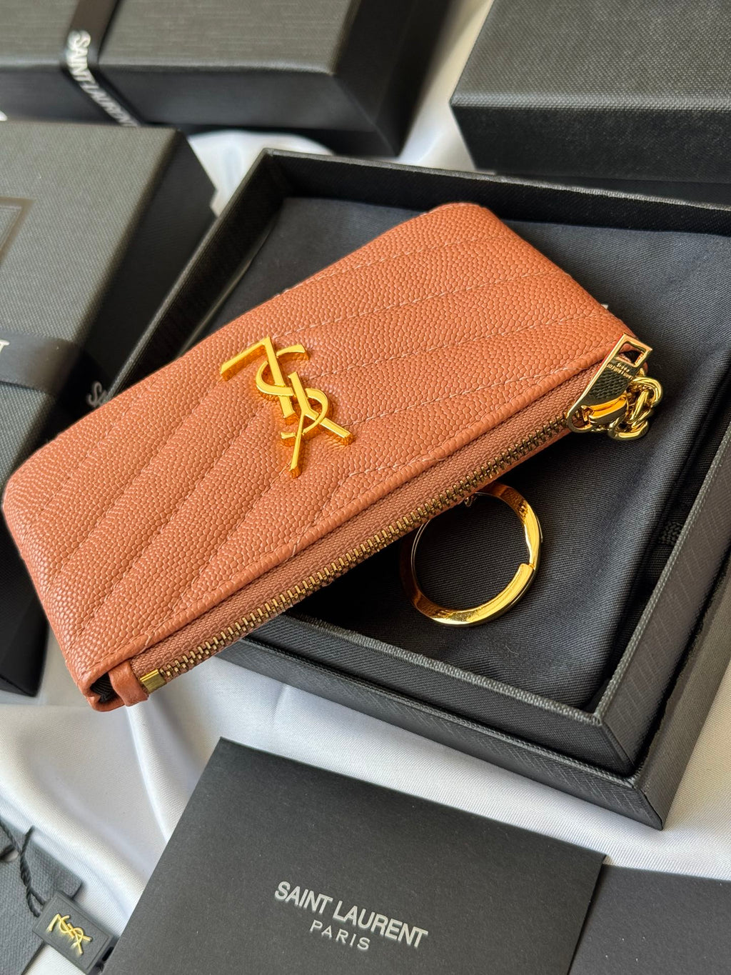 YSL cassandre matelassé key pouch IN Calfskin Leather 438386 Dark Pink