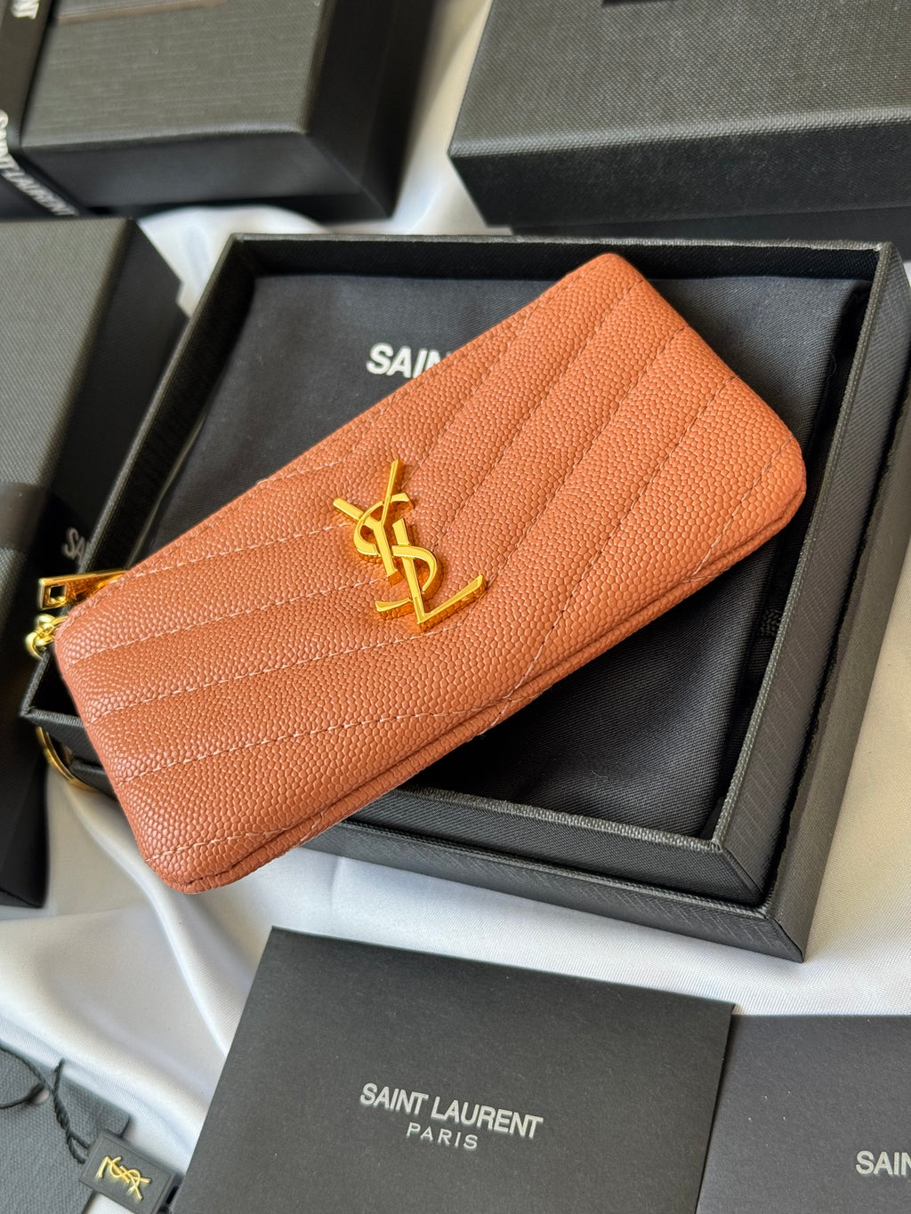 YSL cassandre matelassé key pouch IN Calfskin Leather 438386 Dark Pink