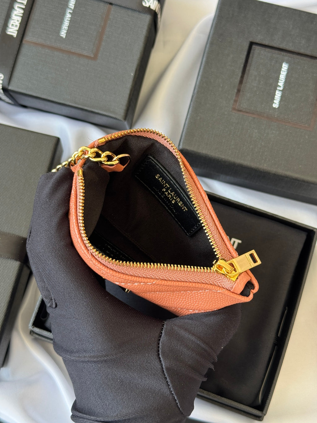 YSL cassandre matelassé key pouch IN Calfskin Leather 438386 Dark Pink