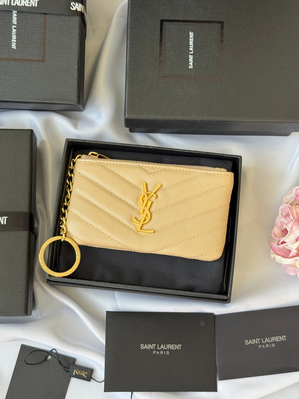 Authentic Saint Laurent Cassandre key pouch vs matelass¨¦ flap wallet small