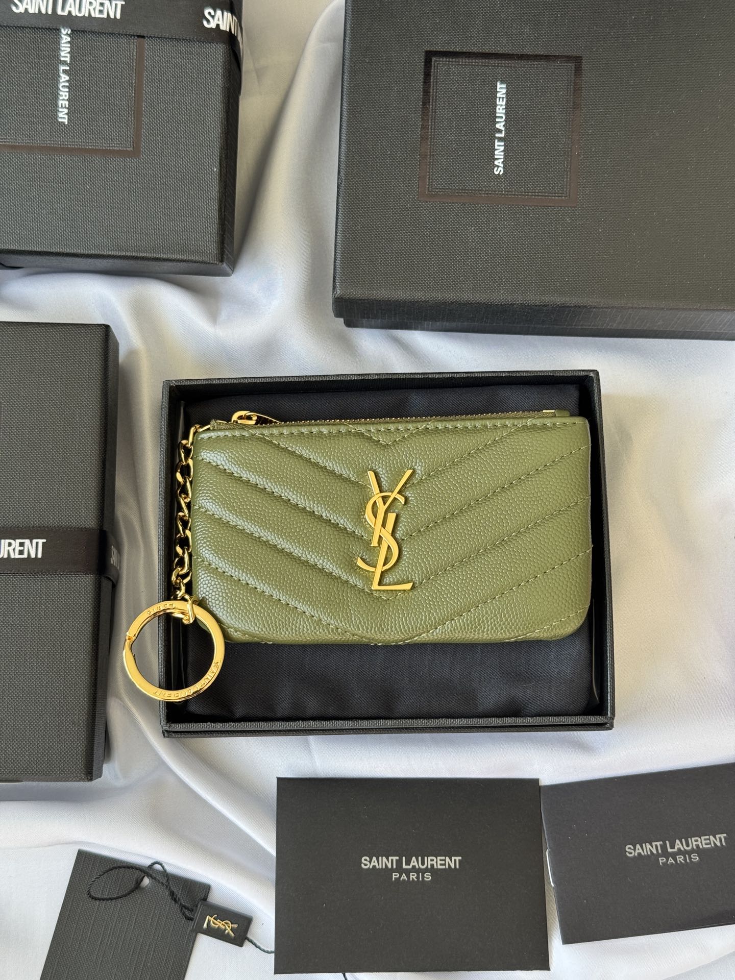 YSL 438386 Cassandre matelass¨¦ key pouch calfskin leather