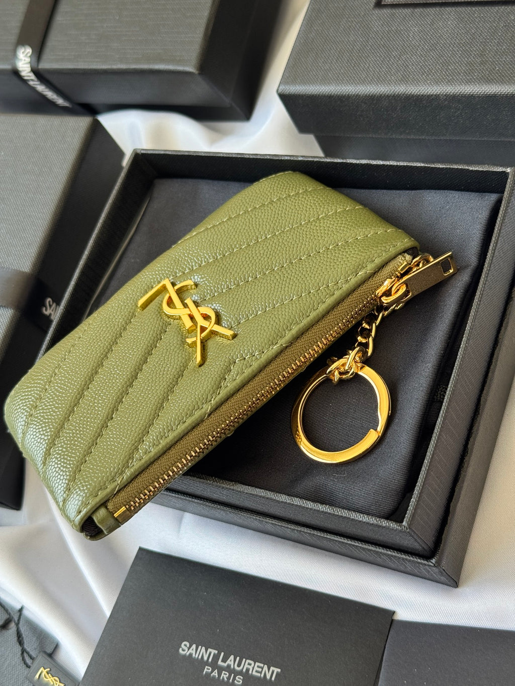 YSL cassandre matelassé key pouch IN Calfskin Leather 438386 Green