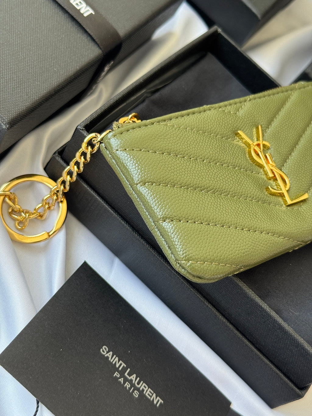 YSL cassandre matelassé key pouch IN Calfskin Leather 438386 Green