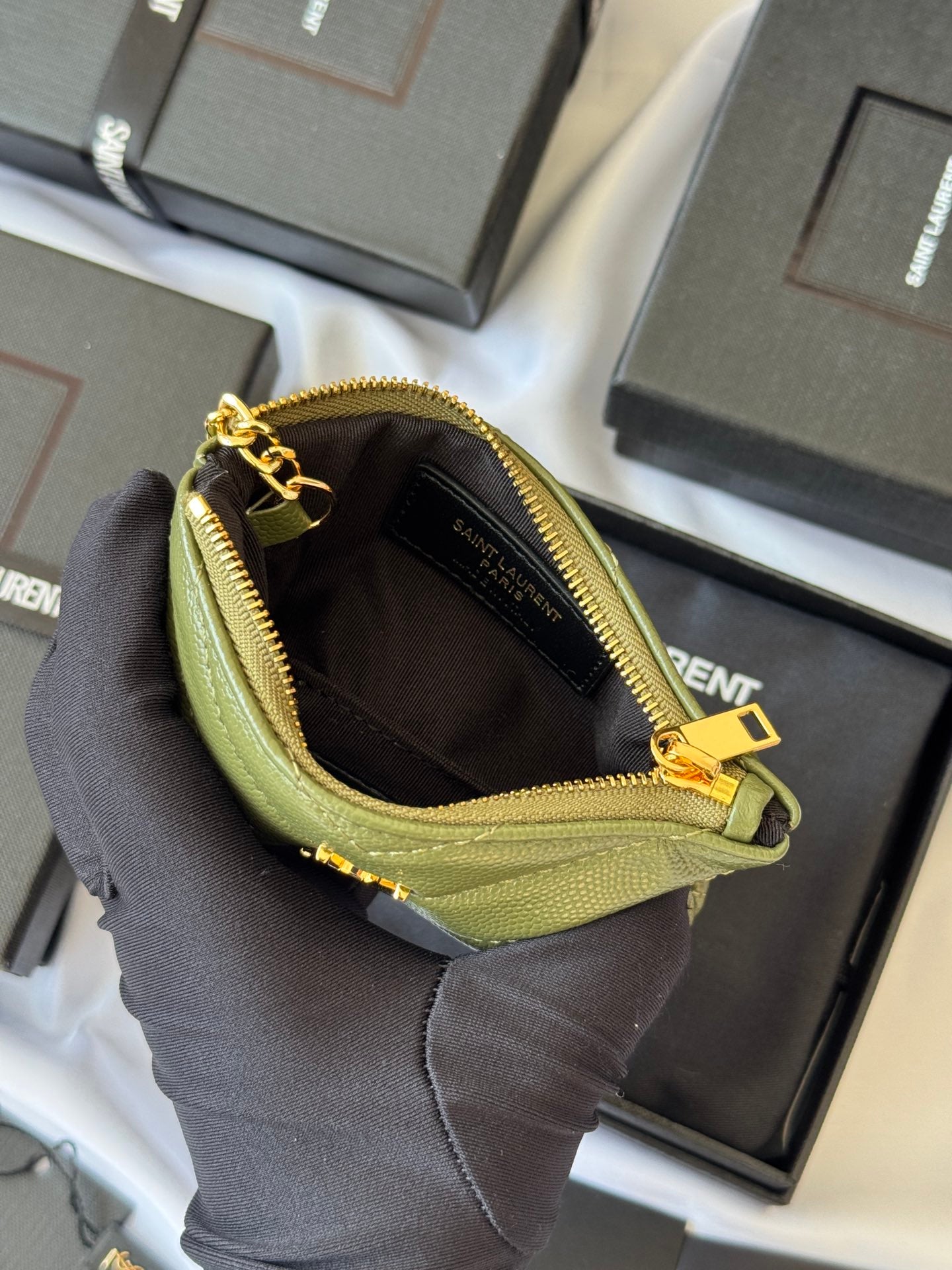 YSL cassandre matelassé key pouch IN Calfskin Leather 438386 Green